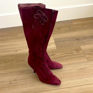 Burgundy suede 4 inch heeled boot